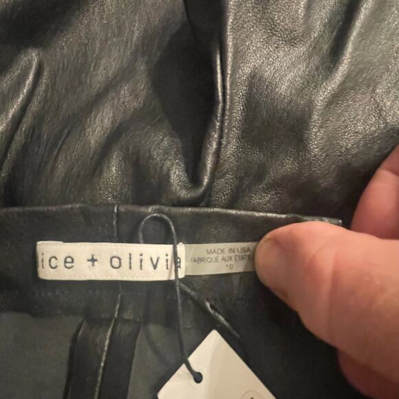 Alice + Olivia Pants Front‎ Zip Lamb Skin Leggings Sz 10 Black Elastic Waist NEW - Picture 7 of 11